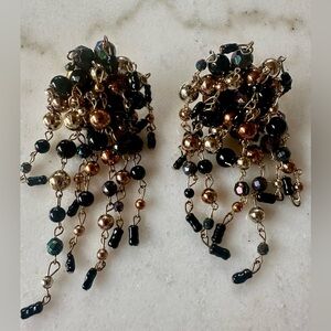 Vintage 1980s Clip on Earrings | Black Jeweled Vintage Earrings | Black Clipons